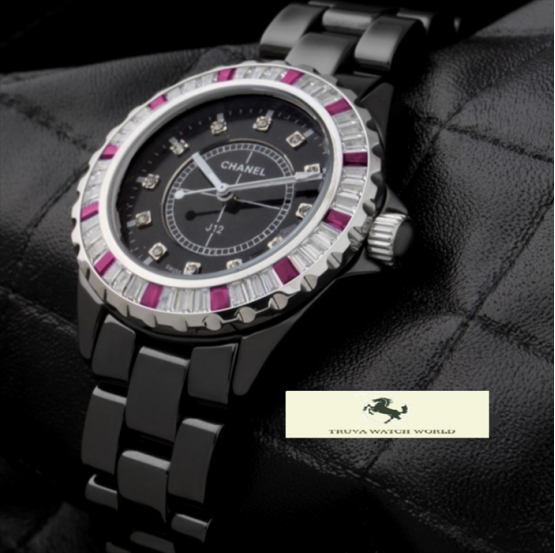 HK1296 CHANEL SİYAH SERAMİK BAGET TAŞLI BAYAN SAATİ